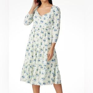 Sweet Baby Jamie Ivory Floral Print Tiered 3/4 Sleeve Midi Dress Size XS